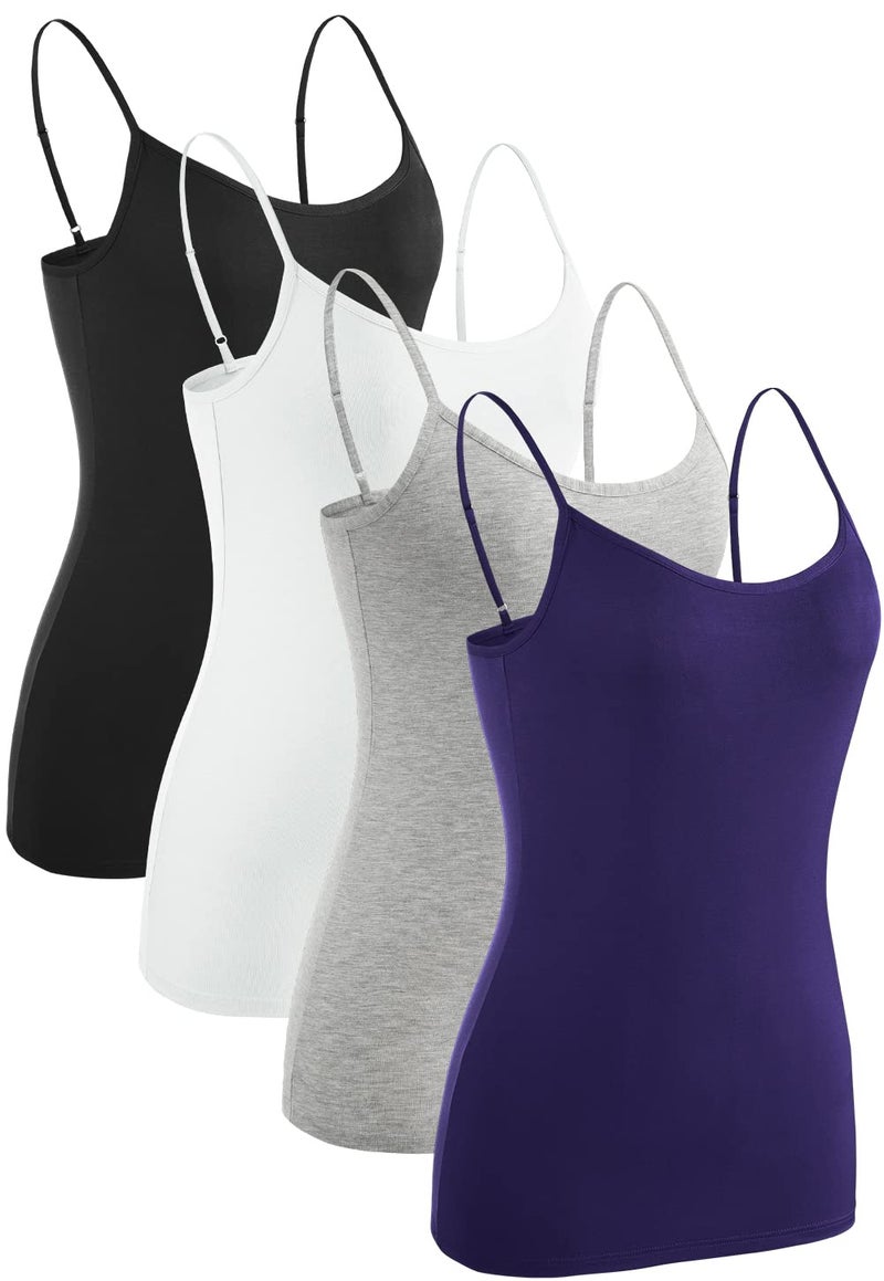 Rosyline 4 Piece Women Camisole Basic Undershirt Adjustable Spaghetti Strap Tank Top Black/White/Grey/Dark Blue XL - Image 1